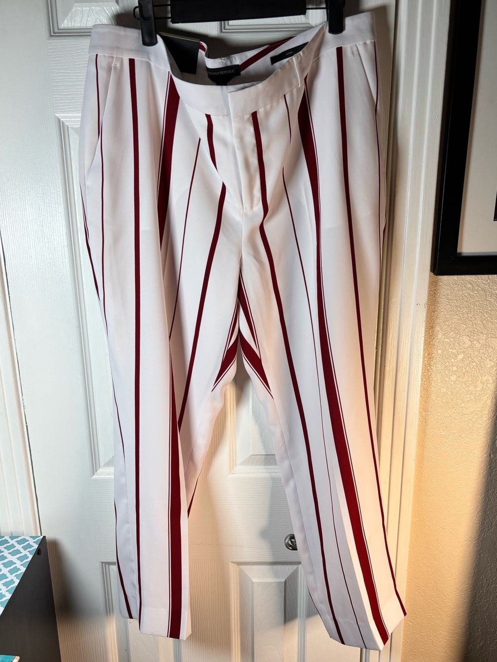Banana Republic White Pants with Burgundy Vertical Stripes - Picture 2 of 13